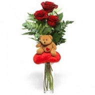 Tierno Peluche con 3 rosas